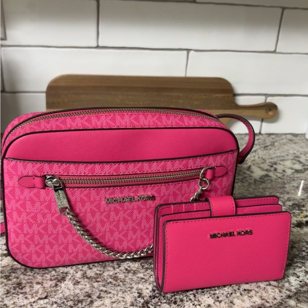 Michael Kors Vibrant Pink Crossbody Bag and Wallet